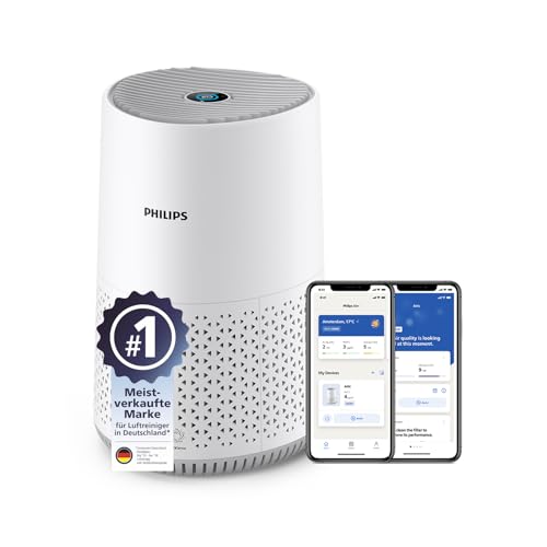 Philips Luftreiniger 600 Serie, Ultraleise und energieeffizient Für Allergiker, HEPA-Filter entfernt 99,97% der Schadstoffe, Für Räume bis zu 44m², App-gesteuert, Weiß (AC0650/10)