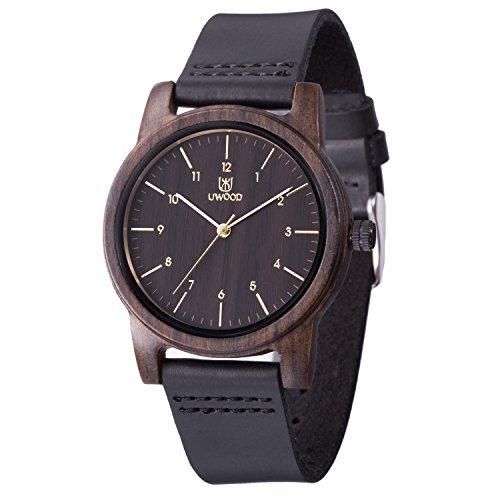 MUJUZE Holzuhr Herren Damen Analoge Holzuhren mit Leder Armband Holz-Armbanduhr Klassik Männer Uhr(Black)