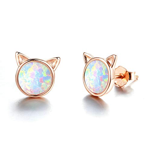 925 Sterling Silber Ohrringe Damen Ohrstecker Opal Ohrringe Katze Ohrschmuck Ohrringe für Frauen Mädchen