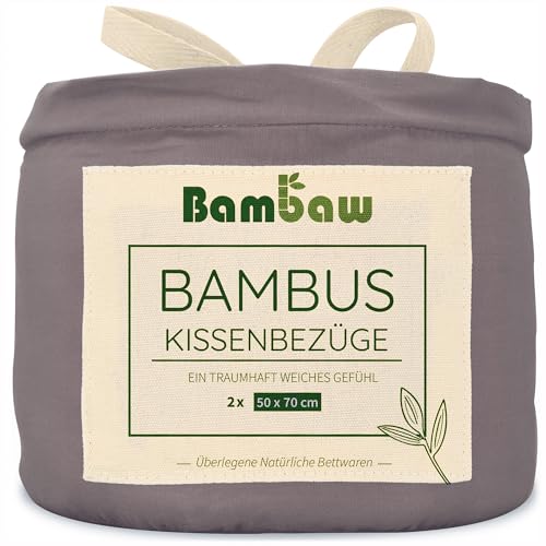 Bambaw – Kissenbezug 50x70 cm (2-er Pack) - 100% Bambus - atmungsaktive Kopfkissenbezüge 50x70 cm - Kissenbezug Bambus - Kissenbezug grau - Kissenhülle grau - Allergiker Kissenbezug