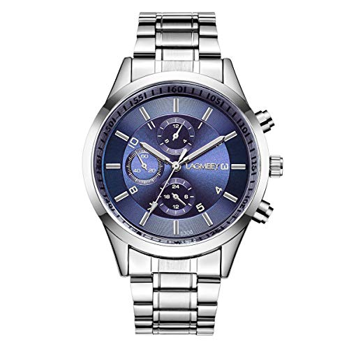 Clastyle Silber Armbanduhren für Herren Dekorativ Chronograph Quarzwerk Herrenuhren mit Metallarmband Edelstahl Männer Uhr Geschenk, Silber-Blau