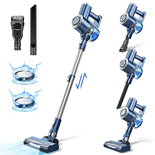 PRETTYCARE Akku Staubsauger 20KPa, Staubsauger Kabellos mit LED-Anzeige, 1.2L Staubbehälter 270° Drehgelenk Vacuum Cleaner 4 in 1, 30Min Ultraleiser Staubsauger für Tierhaare/Teppiche/Hartboden W200