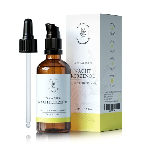 Kräuterland Nachtkerzenöl, Bio Hautöl Nachtkerze, 100ml, kaltgepresst - 100% naturreines Nachtkerzensamenöl für Haut und Haare - in Premium Qualität