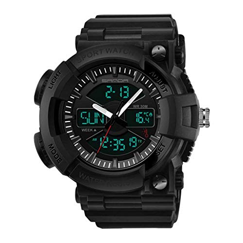 Schlaufe Armbanduhr Silikon Modische Klassische LED-Doppelanzeige Temperaturfunktion Herren-Elektronikuhr Nickelfrei (Black, One Size)