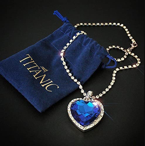 AILIU Titanic Heart of Ocean Blue Heart Love Forever Anhänger Halskette + Samtbeutel