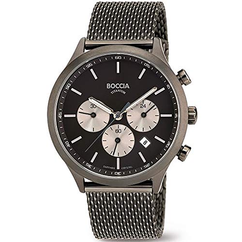 Boccia Herren Chronograph Quarz Uhr mit Edelstahl Armband 3750-06