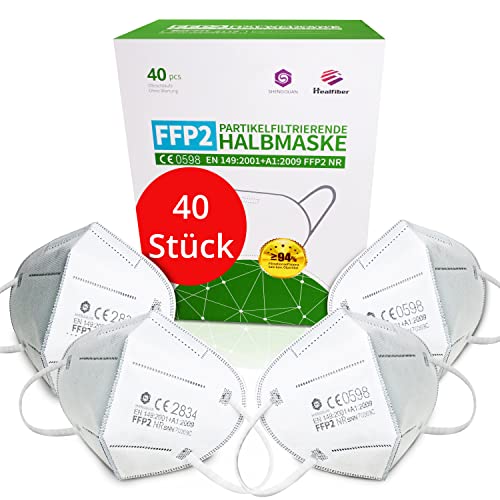 Simplecase 40 Stück FFP2 Masken, CE Zertifiziert von offiziell benannter Stelle CE2834/0598, Atemschutzmaske, Partikelfiltermaske