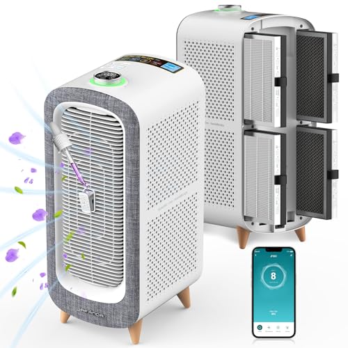 Jafända Luftreiniger für Allergiker mit Aromatherapie, HEPA-Filter gegen 99,97% Schimmel Pollen, Staub & Tierhaare, CADR 460m³/h für Räume bis 240m², Smart WiFi, Leiser Nachtmodus (Grau)