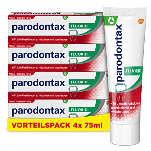 Parodontax Fluorid Zahnpasta, hilft Zahnfleischbluten zu reduzieren und vorzubeugen, 4 x 75ml