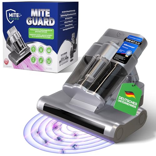 Miteguard® Milbensauger für Matratzen & Polster mit 2 Spezialbürsten - UV-Licht, Ultraschall-Gerät & 60°C Heißluft - Matratzenreiniger, Sauger gegen Hausstaubmilben, Tierhaare & Allergene