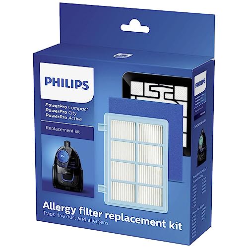 Philips FC8010/02 Original Ersatzfilterset (für PowerPro Compact und Active Bodenstaubsauger) blau/weiß