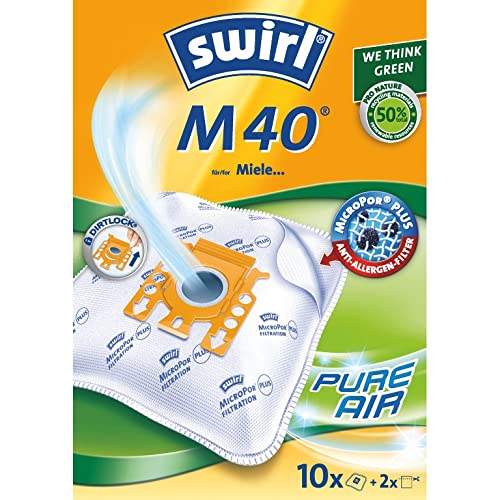 Swirl M 40 MicroPor Plus Staubsaugerbeutel für Miele Staubsauger | Anti-Allergen-Filter | Dauerhaft hohe Saugleistung | 10er Pack inkl. 2 Filter
