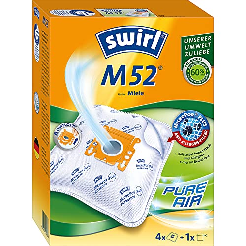 Swirl M 52 MicroPor Plus Staubsaugerbeutel für Miele Staubsauger, Anti-Allergen-Filter, 4 Stück inkl. Filter, 4006508205646, Weiß, 1 - Pack