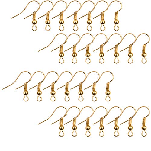Eco-Fused 18-mm-Ohrringhaken - 200 Stück - Nickelfreie Ohrhaken im Spulen- und Kugelstil - Gold - hypoallergener plattierter Stahl - ideal für die Schmuckherstellung, DIY-Ohrringe