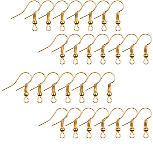 Eco-Fused Ohrring-Haken, 18 mm, 200 Stück, nickelfrei, Spule und Kugel, vergoldeter Stahl, hypoallergen, ideal für die Schmuckherstellung
