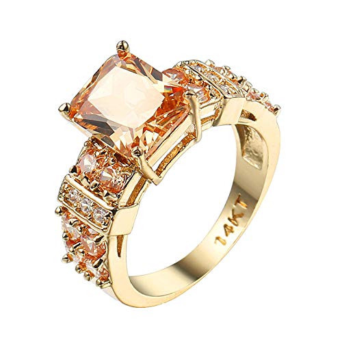 Beydodo Verlobung Ring für Frauen Vergoldet, Ehering Solitärring Orange Zirkonia Partnerring Nickelfrei Hochzeitsring Gold Größe 62 (19.7)