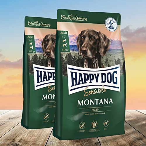Happy Dog Supreme Sensible Montana Pferd 2 x 10 kg - Hunde Trockenfutter getreidefrei - Ideale Premium-Vollnahrung für Hunde mit Allergien und Futtermittelunverträglichkeiten