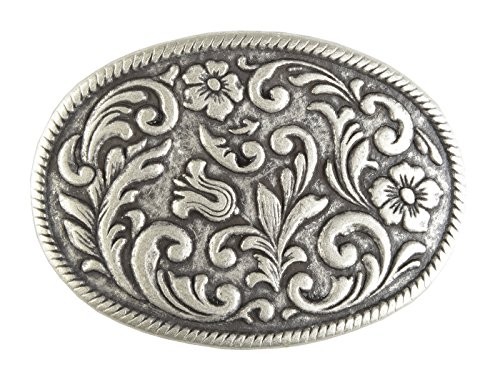 Hochwertige Gürtelschnalle für 40 mm Gürtel - Floral 8,8 x 6,3 cm Buckle - Gürtelschließe Farbe antik silver
