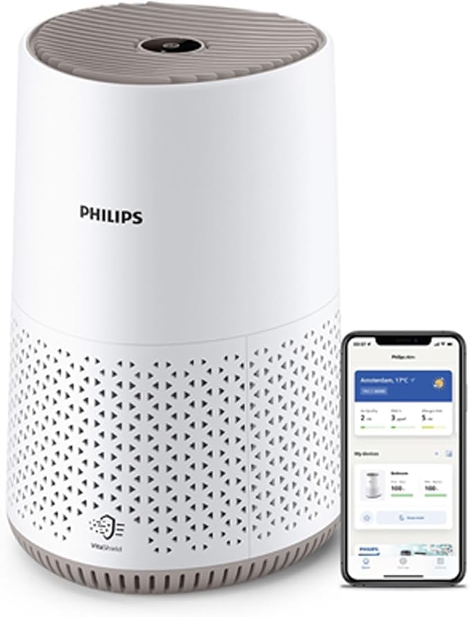 Philips Luftreiniger 600-Serie, energieeffizient mit Smart Sensor, Für Allergiker, HEPA-Filter entfernt 99,97% der Schadstoffe, Deckt bis zu 44 m2 ab, App-Steuerung, Weiß (AC0651/10)