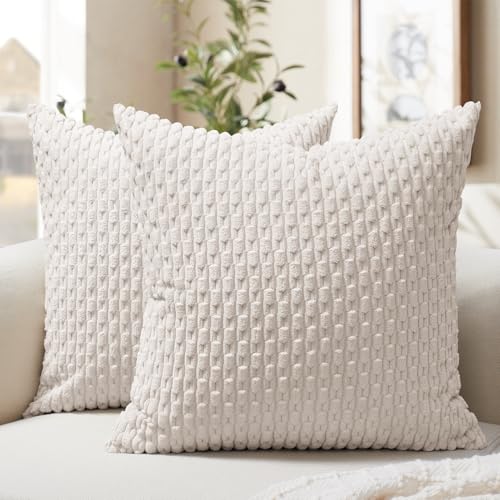 Softalker Kissenbezug 65x65 Beige Weiß Cord 2er Set flauschig Weihnachten Große Kissenhülle Kissenbezüge Zierkissenbezug Sofakissen Couchkissen Dekokissen Deko Wohnzimmer Sofa Stuhl Couch Schlafzimmer