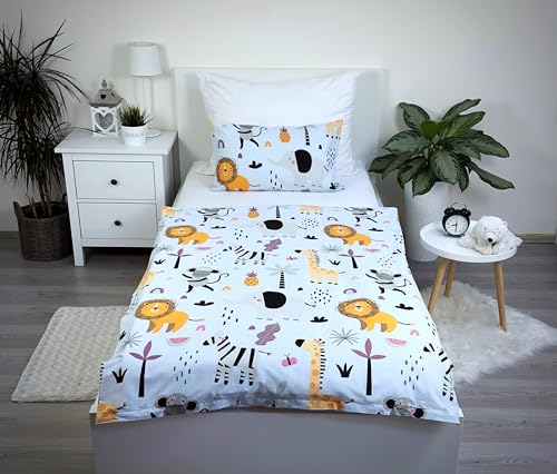 Theonoi Kinderbettwäsche Kleinkinder Bettwäsche Babybett komplett Set Bettbezug 100x135 & Kissenbezug 40x60 aus Baumwolle Öko-Tex Standard für Jungen und Mädchen (Tiere Safari Dschungel)