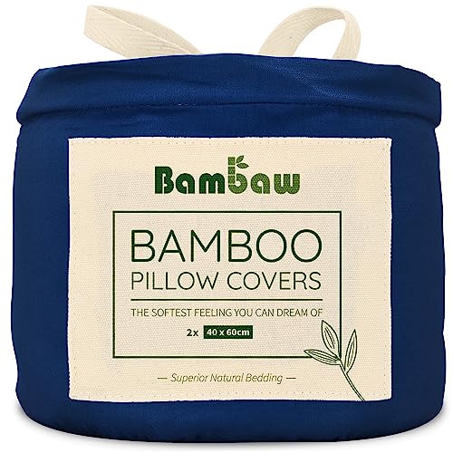 Bambaw – Kissenbezüge 40x60 cm (2-er Pack) - 100% Bambus - weicher und atmungsaktiver Kopfkissenbezug 40x60 cm - Kissenbezug blau - Allergiker Kissenbezug - Kissenbezug Bambus