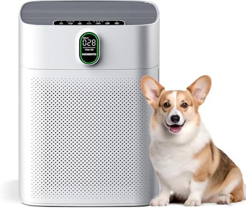 MORENTO Luftreiniger Allergiker mit HEPA Luftfilter gegen von Staub Pollen und Tierhaaren entfernen, CADR 300m³/h für 100㎡ Raucherzimmer,PM2.5 LED-Anzeige Air Purifier 24dB 1 Pack 2 Ersatzfilter