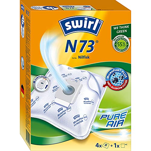 Swirl N73 MicroPor Plus Staubsaugerbeutel für Nilfisk Staubsauger, Anti-Allergen-Filter, Dauerhaft hohe Saugleistung, 4er Pack inkl. 1 Filter