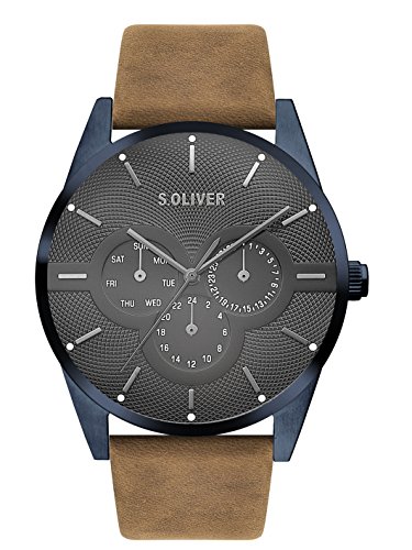 s.Oliver Herren Multi Zifferblatt Quarz Armbanduhr mit Lederarmband SO-3571-LM