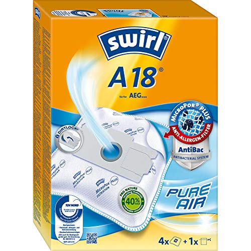 Swirl A 18 MicroPor Plus Staubsaugerbeutel für AEG Staubsauger, Anti-Allergen-Filter, 4 Stück inkl. Filter
