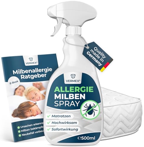 VERMEX® Allergiker Milbenspray für Matratzen 500ml inkl. Profi Videoanleitung - Anti Milben Spray zur Reduktion von Hausstauballergie auslösenden Faktoren im Bett - Made in DE