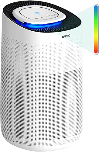 Afloia Luftreiniger, Luftqualitätsanzeige, Kindersicherung, CADR 550m³/h, H13 HEPA-Filter, 4 Lüfterstufen, Automodus, Air Purifier 360° gegen Staub Pollen Gerüche für Allergiker Raucherzimmer