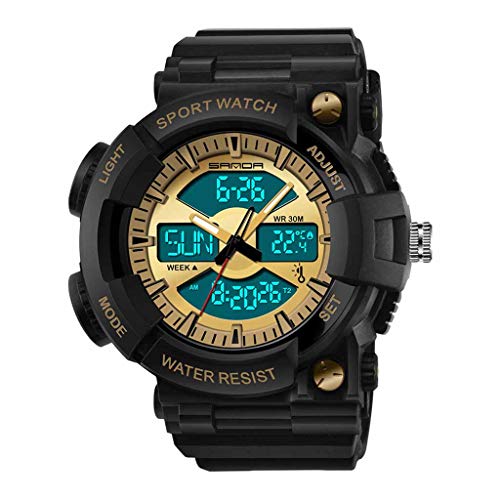 Schlaufe Armbanduhr Silikon Modische Klassische LED-Doppelanzeige Temperaturfunktion Herren-Elektronikuhr Nickelfrei Armbanduhr Der Jungen (Gold, One Size)