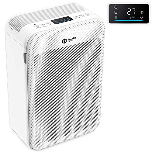 Balter LR-02 Luftreiniger, 5 Fach Filter mit HEPA H13, 99,97% Luftfilter Leistung, CADR 360m³/h, LCD Farb Display, Luftqualitätssensor, bis zu 60m2, Leise Schlafmodus für Allergiker, Weiß (LR-02)