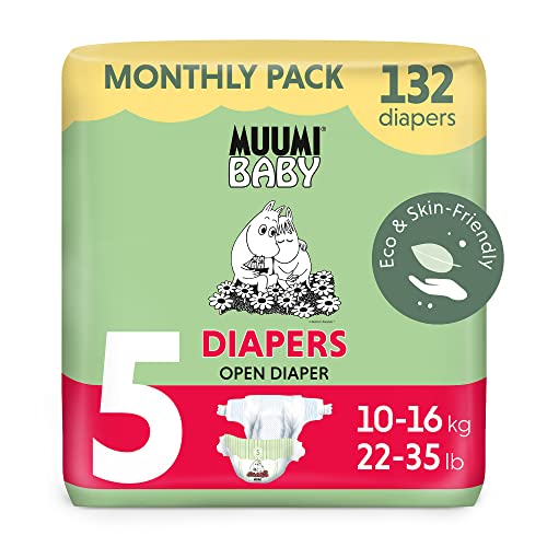 Muumi Baby Öko Windeln Größe 5, 10-16 kg, 132 Empfindliche Premium Windeln Monatsbox
