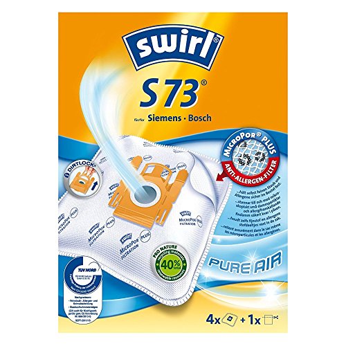 Swirl S 73 MicroPor® Plus Staubsaugerbeutel für Siemens, Bosch Staubsauger, Anti-Allergen-Filter, 4 Stück inkl. Filter