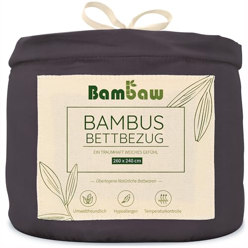 Bambaw – Bettbezug 240x260 cm - 100% Bambus - Deckenbezug Allergiker - weicher und atmungsaktiver Bettdeckenbezug 155x220 - Bettbezug Sommer - anthrazit