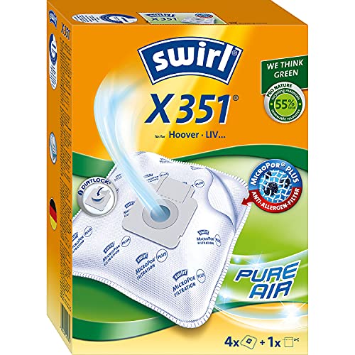 Swirl X 351 MicroPor Plus Staubsaugerbeutel für Hoover, LIV Staubsauger, Anti-Allergen-Filter, 4 Stück inkl. Filter