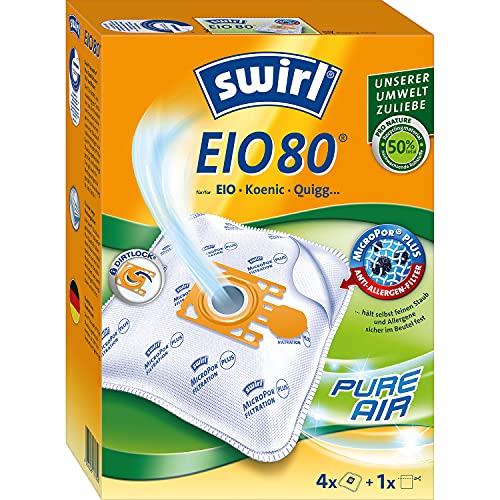 Swirl EIO 80 MicroPor Plus Staubsaugerbeutel für EIO, Koenic, Quigg Staubsauger, Anti-Allergen-Filter, 4 Stück inkl. Filter