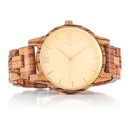 Cari Herren Männer Holzuhr 43mm mit Schweizer Uhrwerk - Holz-Armbanduhr London-071