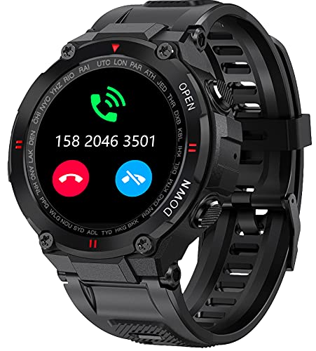 Smartwatch Herren Militärische Fitnessuhr 1.3” Touchscreen Stoppuhr mit Bluetooth-Anrufe, Schrittzähler, Gesundheits, Pulsuhr Schlafmonitor, Wasserdicht Fitness Tracker für iOS und Android