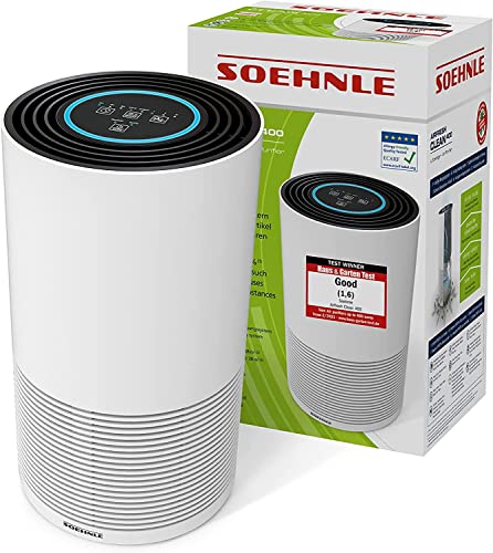 Soehnle Luftreiniger AirFresh Clean 400 mit 4-stufigem Reinigungssystem entfernt bis 99,95% der Bakterien und Viren, Air Purifier mit Hepa- und Aktivkohlefilter, mit UV-C-Licht ideal für Allergiker