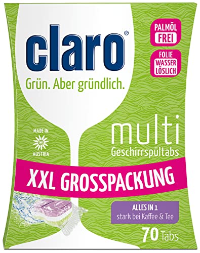 claro Multi All-in-1 Geschirrspül-Tabs - 70 Stück Öko-Spülmaschinen-Tabs - phosphatfrei & vegan - wasserlösliche Folie