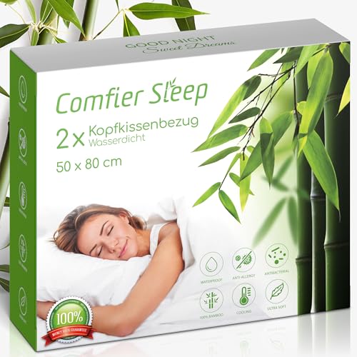 wasserdichte Kissenbezug 50x80 cm – 2er-Pack Dreilagig – 100% Bambus Antiallergen Kissenschoner mit Reißverschluss