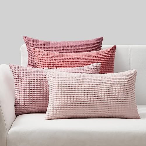 Topfinel Kissenbezug 30x50 cm Rosa 4er Set Cord körnig Kissenbezüge Kissenhülle Dekokissenbezug Sofakissen Dekokissen deko für Sofa Schlafzimmer Wohnzimmer Balkon Kinder flauschig Farbverlauf