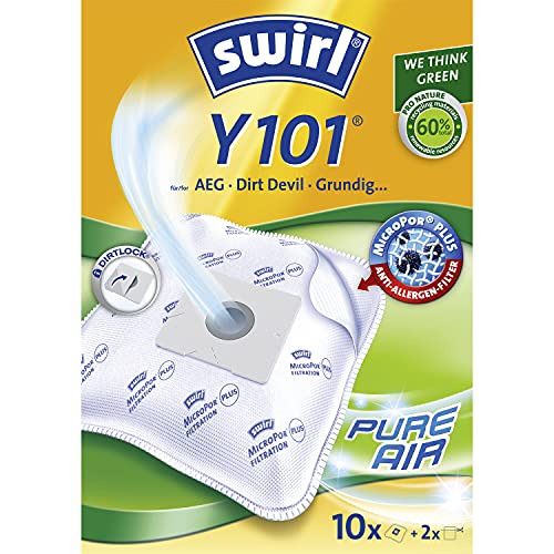 Swirl Y 101 MicroPor Plus Staubsaugerbeutel für AEG, Dirt Devil, Grundig Staubsauger, Anti-Allergen-Filter, 10 Stück inkl. 2 Filter