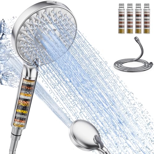 SR SUN RISE Duschkopf mit Filter，9 Strahlarten Duschkopf mit Schlauch，Handbrause mit 4 Duschfilter，Hochdruck Handbrause mit 20 Schichten Filtrierung für Hartes Wasser，Rest-Chlor，Schwermetall，Bakterien