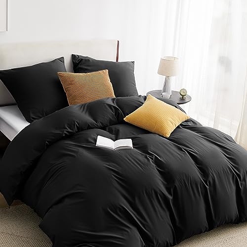 BEDSURE Bettwäsche 240x220 Schwarz Bettbezug - Bettwäsche-Sets 240 x 220 cm mit 80x80 cm Kissenbezug, Bettwäsche Set Mikrofaser für Einzelbett mit Reißverschluss
