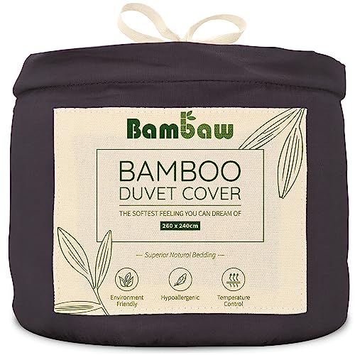 Bambaw – Bettbezug 240x260 cm - 100% Bambus - Deckenbezug Allergiker - weicher und atmungsaktiver Bettdeckenbezug 155x220 - Bettbezug Sommer - anthrazit