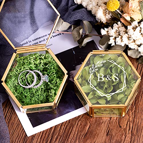 Individuelle Glas-Ringbox, personalisierte Hochzeitsringbox, goldfarbene geometrische Ringträger, Verlobungsringbox, Antragsringbox, Schmuckschatulle